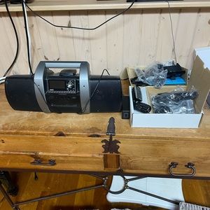 Satellite radio pkg. with portable radio boom box many car hook ups and remotes.